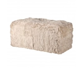 Luxusní dvoumístná kožešinová lavice Louna z jehněčí vlny v krémové barvě s dlouhým vlasem v obdélníkovém tvaru 110 cm