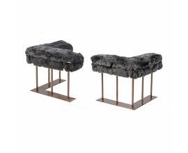 Luxusn&iacute; sada rohov&yacute;ch z&aacute;bradl&iacute; ke krbu Nova v glamour stylu v &scaron;ed&eacute; barvě z ovč&iacute; kože&scaron;iny s kovovou konstrukc&iacute; v bronzov&eacute; barvě