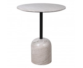 Luxusní kulatý barový stolek Porto z šedého mramoru s bílým žilkováním s jednou černou nohou 95 cm