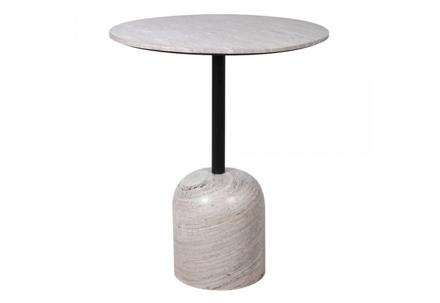 Luxusní kulatý barový stolek Porto z šedého mramoru s bílým žilkováním s jednou černou nohou 95 cm Luxusní kulatý barový stolek Porto z šedého mramoru s bílým žilkováním s jednou černou nohou 95 cm