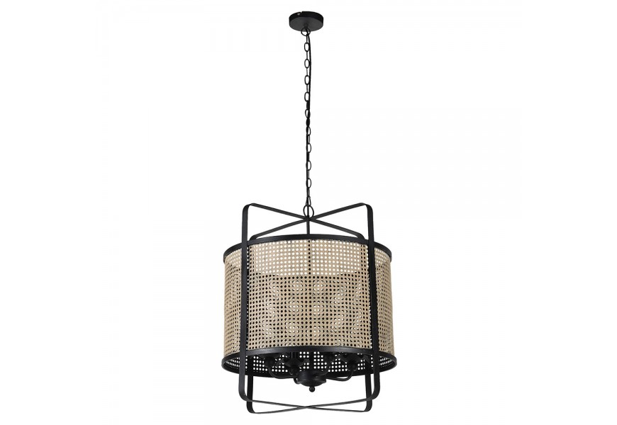 Vintage béžová kulatá stropní lampa s dekorativním efektem ratanového výpletu z kovu s černou konstrukcí s řetězem s kulatým stropním zakončením Vintage béžová kulatá stropní lampa s dekorativním efektem ratanového výpletu z kovu s černou konstrukcí s řetězem s kulatým stropním zakončením
