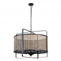 Industriální béžová kulatá lampa Ravel s ratanovým vizuálem s obdélníkovou konstrukcí v černé barvě s řetězem s kulatým stropním krytem Industriální béžová kulatá lampa Ravel s ratanovým vizuálem s obdélníkovou konstrukcí v černé barvě s řetězem s kulatým stropním krytem