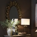 Glamour oválné nástěnné zrcadlo Levandro s rámem z kovu v bronzové barvě s dekorativními lístky 132 cm Glamour oválné nástěnné zrcadlo Levandro s rámem z kovu v bronzové barvě s dekorativními lístky 132 cm