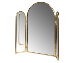 Designové art deco zrcadlo Avella s kovovým rámem ve zlaté barvě s obloukem ve vrchní části se dvěma užšími pohyblivými skládacími bočními panely s oblouky