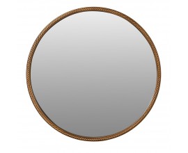 Designové závěsné zrcadlo Garopea s kulatým rámem ve zlaté barvě s vyřezávaným zdobením s motivem zatočeného lana