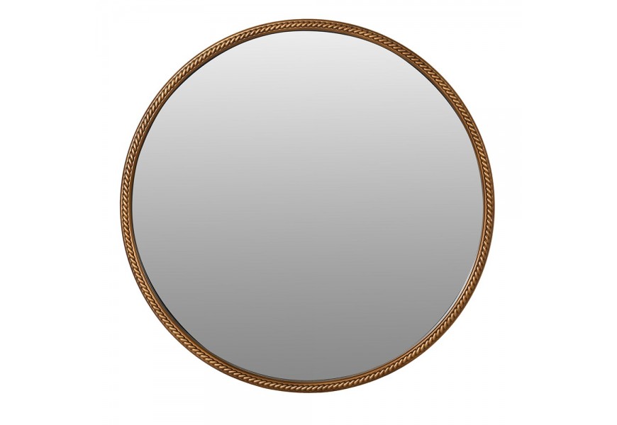 Designové závěsné zrcadlo Garopea s kulatým rámem ve zlaté barvě s vyřezávaným zdobením s motivem zatočeného lana Designové závěsné zrcadlo Garopea s kulatým rámem ve zlaté barvě s vyřezávaným zdobením s motivem zatočeného lana