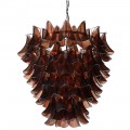 Luxusní glamour lustr Autumn z hnědého tónovaného skla se stínítkem s designem listů 80 cm Luxusní glamour lustr Autumn z hnědého tónovaného skla se stínítkem s designem listů 80 cm