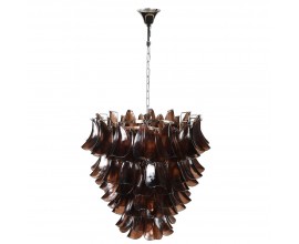 Luxusní glamour lustr Autumn z hnědého tónovaného skla se stínítkem s designem listů 80 cm