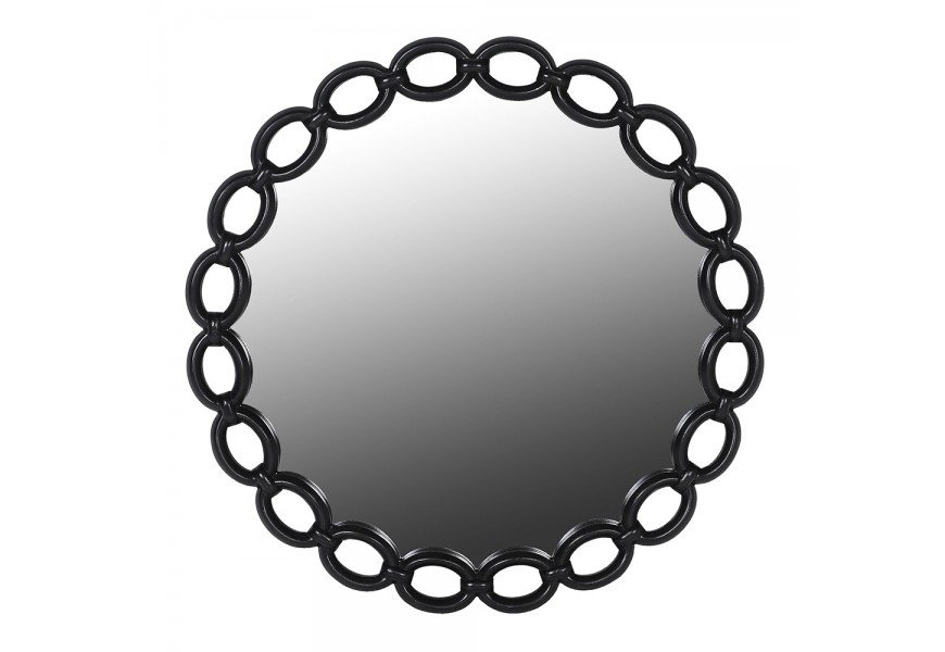 Moderní designové nástěnné zrcadlo Chain s kulatým rámem s designem řetězu s oválnými očky v černé barvě