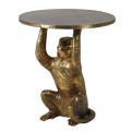 Art deco příruční stolek Monkey Table se sedící opicí s kulatou deskou s mosaznou patinou ve zlaté barvě z kovu