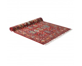 Luxusní etno koberec Nomad Red s ornamentálním vzorem a barevnými třásněmi v červené barvě 180 cm