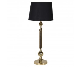 Glamour stolní lampa Kelly s černým lněným stínítkem a kovovou zlatou nohou 78 cm