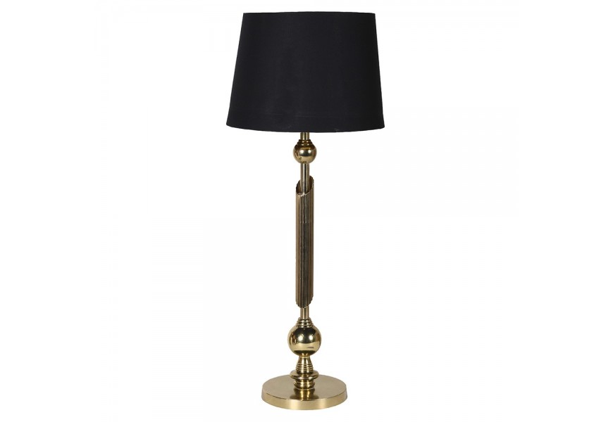 Glamour stolní lampa Kelly s černým lněným stínítkem a kovovou zlatou nohou 78 cm