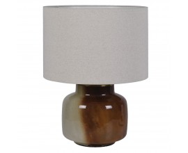 Moderní stolní lampa Terrza s hnědou nohou s efektem keramiky a šedým lněným stínítkem 53 cm