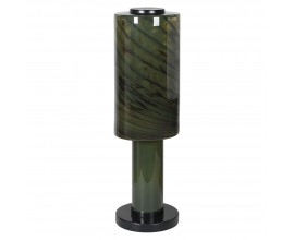 Moderní skleněná noční lampa Spiral ve válcovém tvaru v tmavě zelené barvě se spirálami s kovovou podstavou v kulatém tvaru