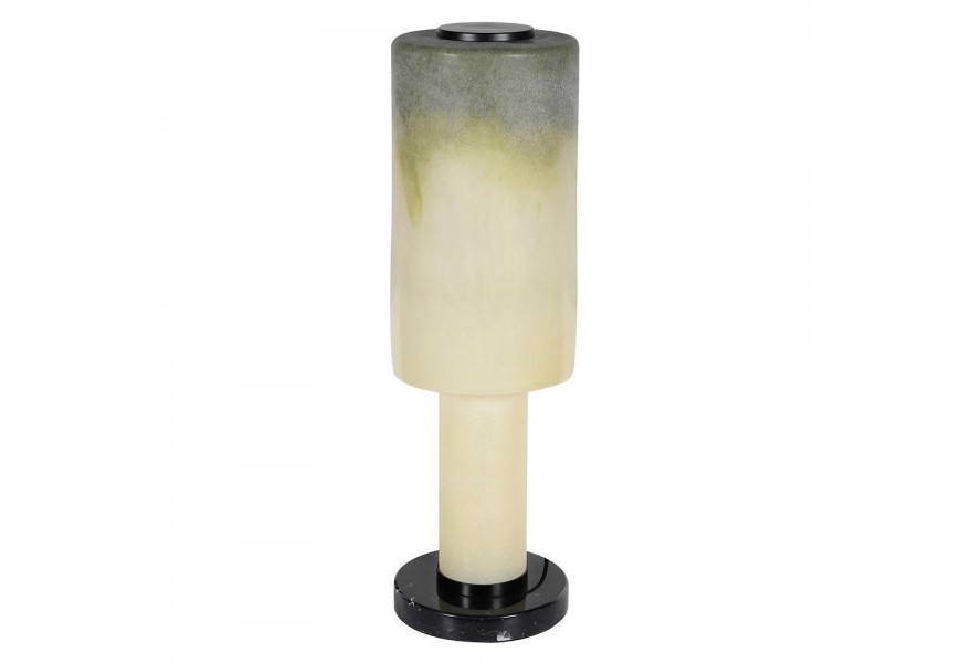 Moderní noční lampa Spiral s přechodem se zeleným ombré a kovovou podstavou v černé barvě v kulatém tvaru