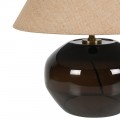 Moderní stolní lampa Globe s béžovým lněným stínítkem a hnědou skleněnou nohou 48 cm