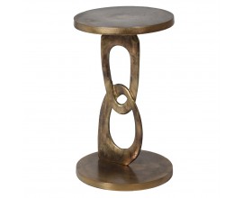 Designov&yacute; kulat&yacute; kovov&yacute; př&iacute;ručn&iacute; stolek Semin ve zlat&eacute; patinov&eacute; barvě se středovou č&aacute;st&iacute; s řetězov&yacute;m vzhledem 66 cm