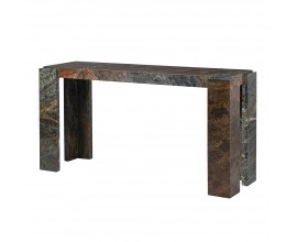 Luxusn&iacute; modern&iacute; mramorov&yacute; konzolov&yacute; stolek Garen v čern&eacute; barvě s &scaron;edou a hnědou kresbou s designem koroze 150 cm