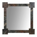Luxusní industriální závěsné zrcadlo Garen se čtvercovým mramorovým rámem v černé barvě s hnědou a šedou strukturou s efektem koroze se čtvercovými prvky na rozích