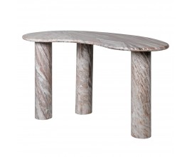 Luxusní asymetrický mramorový konzolový stolek Aureliola v hnědo béžové barvě se třemi válcovými nožičkami 141 cm