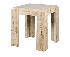 Luxusní mramorový čtvercový příruční stolek Caldera v krémové barvě s plochými nožičkami 51 cm