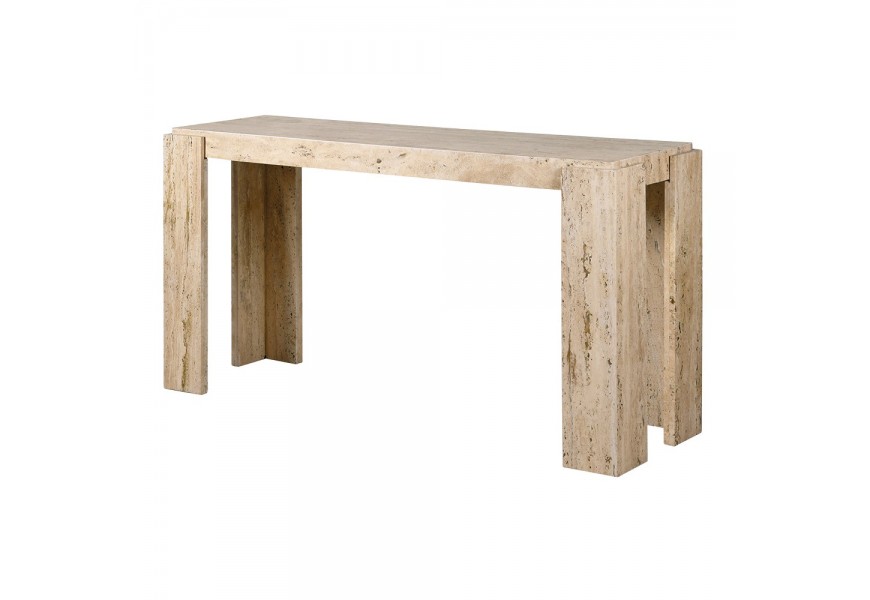 Luxusn&iacute; mramorov&yacute; obd&eacute;ln&iacute;kov&yacute; konzolov&yacute; stolek Caldera v kr&eacute;mov&eacute; barvě s v&yacute;raznou strukturou kamene 151 cm