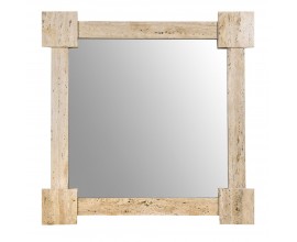 Luxusní mramorové závěsné zrcadlo Caldera v krémové barvě ve čtvercovém tvaru 100 cm