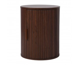 Masivní art deco kulatý noční stolek Benedict s dvířky v hnědé ořechové barvě s policí 50 cm