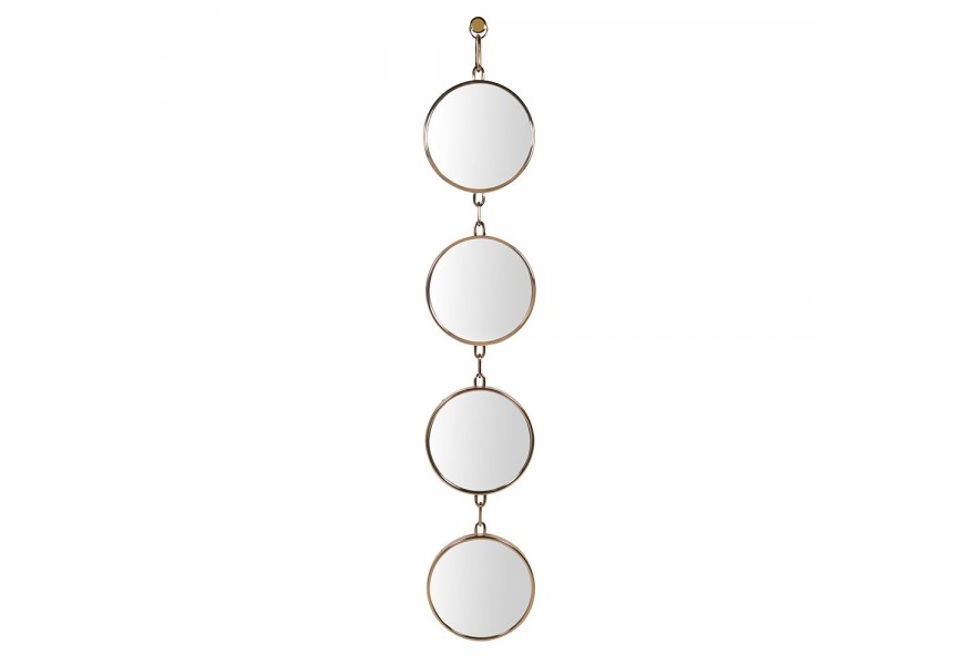 Glamour nástěnné zrcadlo Sonia v kulatém tvaru se čtyřmi zrcadly s tenkým rámem z kovu ve zlaté barvě