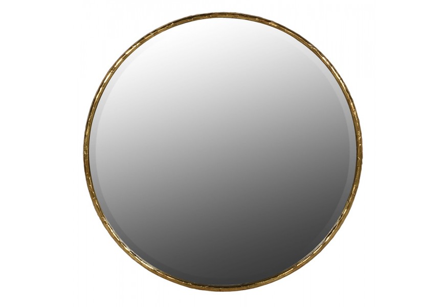 Glamour závěsné zrcadlo Loper s tenkým rámem ve zlaté barvě z kovu se strukturou