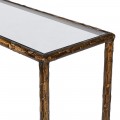 Glamour obd&eacute;ln&iacute;kov&yacute; měděn&yacute; konzolov&yacute; stolek Loper z kovu se starožitnou zlatou patinou a skleněnou průhlednou deskou 127 cm