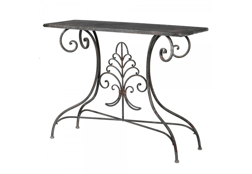 Klasický konzolový stolek Turia v obdélníkovém tvaru v černé barvě z kovu se zdobením s florálním motivem