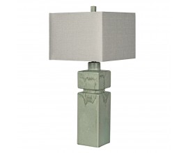 Moderní keramická stolní lampa Zhejiang s hranatou nohou se zelenou seladonovou glazurou a béžovým stínítkem 81 cm