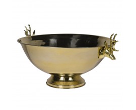 Luxusní glamour zlatá mísa na chlazení vína Darla kulatého tvaru na podstavci se dvěma úchyty s designem hlavy jelena s parožím z nerezavějící oceli