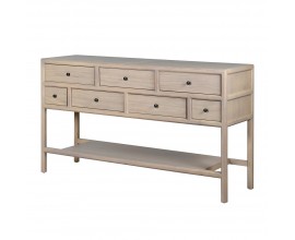 Luxusní skandinávský konzolový stolek Angus se sedmi šuplíky a otevřenou policí ve světle hnědé barvě 160 cm