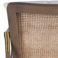 Luxusní retro křeslo Oscar s béžovým čalouněním a hnědým rámem s ratanovým výpletem a zlatými detaily 85 cm
