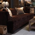 Luxusní chesterfield třímístná sedačka Andreas s čokoládově hnědým prošívaným potahem ze sametu 242 cm