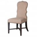 Luxusní zámecká kožená jídelní židle Tonnie s tmavou hnědou dřevěnou podstavou s křížovou spojnicí z masivního dřeva s potahem z pravé kůže v béžové barvě s tvarovanou vysokou opěrkou a vybíjením kovovými nýty