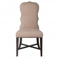 Luxusní klasická čalouněná jídelní židle Tonnie s béžovým potahem z pravé kůže a hnědým dřevěnýma nohama 105 cm
