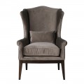 Luxusn&iacute; klasick&eacute; křeslo u&scaron;&aacute;k Jude se sametov&yacute;m &scaron;ed&yacute;m potahem a vysokou opěrkou s hněd&yacute;m dřevěn&yacute;ma nohama 114 cm
