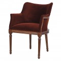 Luxusné vintage zamatové jedálenské kreslo Westend s poťahom v tehlovej hnedej farbe s vyrezávanými drevenými nožičkami a rámom v hnedom prevedení so zaoblenou chrbtovou opierkou a opierkami na ruky