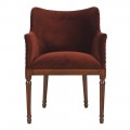 Luxusní klasická jídelní židle Westend s opěrkami na ruce a hnědým sametovým potahem s vyřezávaným rámem 83 cm