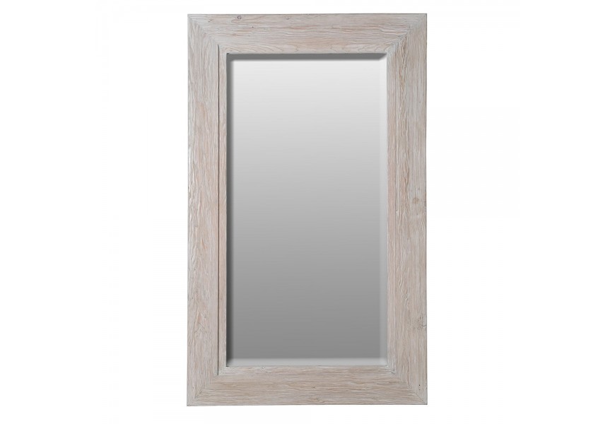 Luxusní moderní masivní vysoké zrcadlo Jonas s obdélníkovým rámem z recyklovaného dřeva s minimalistickým hladkým designem a přiznanou strukturou letokruhů ve světlém krémově béžovém provedení