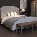 Luxusní klasická čalouněná manželská postel Rickon s masivním hnědým dřevěným rámem a naturálním béžovým potahem 192 cm