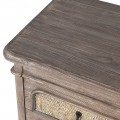 Luxusní venkovský noční stolek Rickon se třemi šuplíky s ratanovým výpletem z masivního dřeva v hnědé barvě s patinou 56 cm