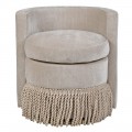 Moderní otočné kulaté křeslo Trist s dekorativními třásněmi v béžové barvě se zádovou opěrkou 63 cm