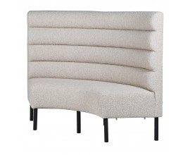 Luxusní moderní rohová béžová lavice Belva s buklé textilií s prodlouženou vysokou zádovou opěrkou se šestými nožičkami ze dřeva v černé barvě