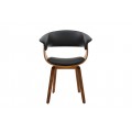 Moderní industriální jídelní židle Ecco s designovým rámem v ořechové hnědé barvě s černým koženým potahem 62 cm