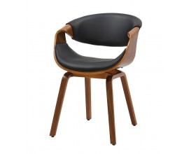 Retro kožená masivní jídelní židle Norwich v ořechové hnědé barvě s potahem z ekokůže v černé barvě s designovou prohnutou opěrkou